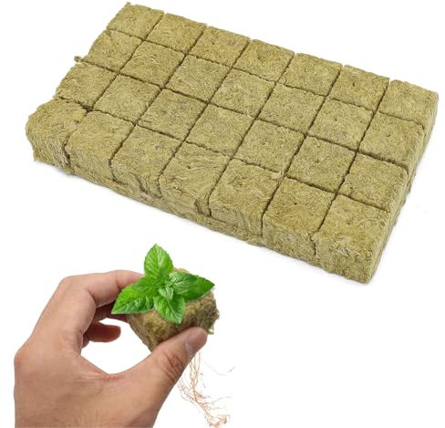 Klaimbmo 28 Piezas Cubos de Cultivo de Lana de Roca, Cubos de Lana de Roca Propagación, lanaroca, Comprar Lana de Roca para Esquejes Agrícolas Siembra y Trasplante de Hortalizas (4 x 4 x 4cm)