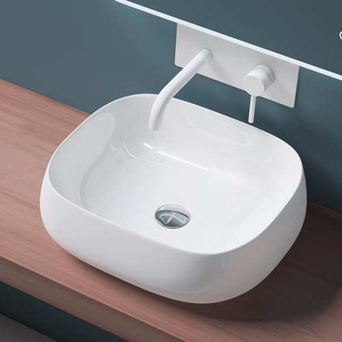 Mai & Mai Lavabo da Appoggio 46X40X15cm, Lavandino Bagno Ovale Brüssel5104 Lavabo in Ceramica Nano Rivestimenti inclusi