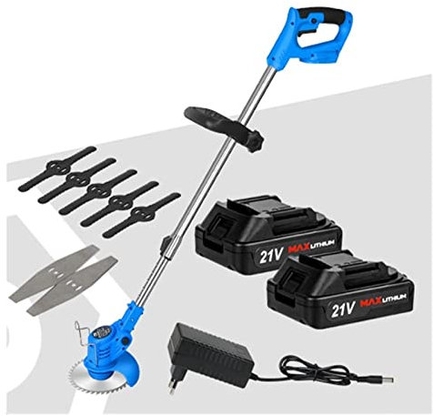 Hedge Trimmer,Grass Cutter,Hedge Shear,Lawn Mower, 20V Electric Lawn Mower Li-ion Battery Cordless Grass Trimmer 12in Auto Release String Cutter Pruning Garden Tools for Garden, Lawn(21V-Blade-Set2)