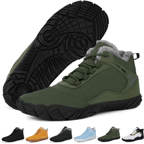 RUYI Barfußschuhe Winter Warm Gefütter Winterschuhe Barfuss Schuhe Damen Herren Wasserabweisend Traillaufschuhe mit rutschfest Sohle & Breiter Zehenbox