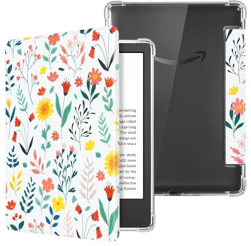 CoBak Hülle für 6 Neu Kindle 11. Generation 2024 und 2022 e-Reader (Modell Nr. C2V2L3/RS23CV), Transparente Rückseite Leichte mit Auto Schlaf/Wach Funktion, Blume der Freude 1059-T