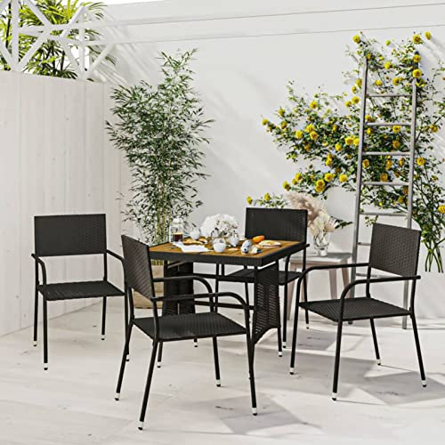 AKNGFO 5-teiliges Terrassen-ESS-Set aus Poly Rattan, Schwarz, Bistro-Set, Bistro-Esstisch und Gartenstühle, Terrassen-/Hof-Gartenmöbel-Set