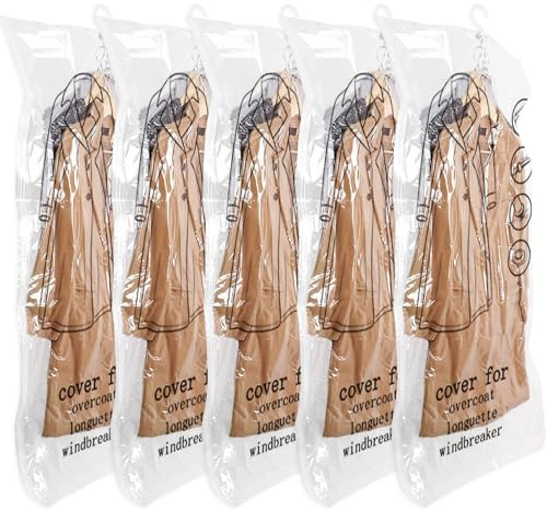 HIMOMO 5 Sacs de Rangement Sous Vide Suspendus Pour Vêtements, Réutilisable Sac Sous Vide Vetement Aspirateur, Housse Vetement Sous Vide Pour Les Costumes, Les Robes Ou Les Vestes (L)