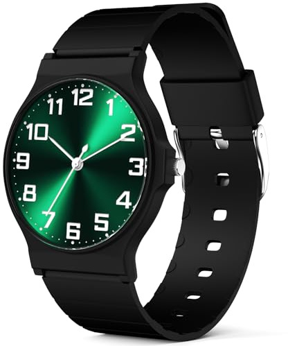 SOCICO Orologio analogico per bambini, orologio sportivo resistente all'acqua da 30 metri per 5-15 anni, orologio per bambini facile da leggere (Nero e verde)