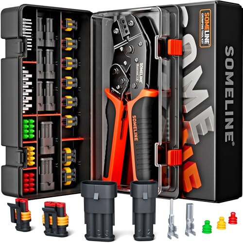 SOMELINE Kit de conectores automotrices impermeables, con crimpadora de 22-14 AWG y conectores de cable a cable sellables de 2/3 pines, kit de herramientas de crimpado de conectores impermeables