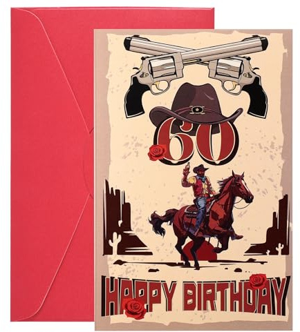 Gosknor Lustige Geburtstagskarte zum 60 für Männer, Happy Birthday-Geschenke im Western-Cowboy-Stil für Ihn Geburtstagsgrußkarte zum 60. Geburtstag mit Umschlag Geschenkidee für Vater Ehemann (60.)