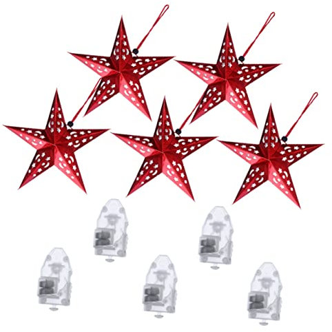 Warmhm Weihnachtsstern Papier Deko Mit Led-lichtern Großer Roter Sternlampion Batteriebetriebene Mini-lichterkette Kreative Hängende Fenster Partybeleuchtung Festliche Weihnachtsdekoratio