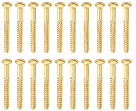 PATIKIL M5 x 50mm Slotted Wood Screw, 20 Pack Solid Brass Oval Head Flat Head Self Tapping Screws for Wood Furniture Connecting, Gold Tone