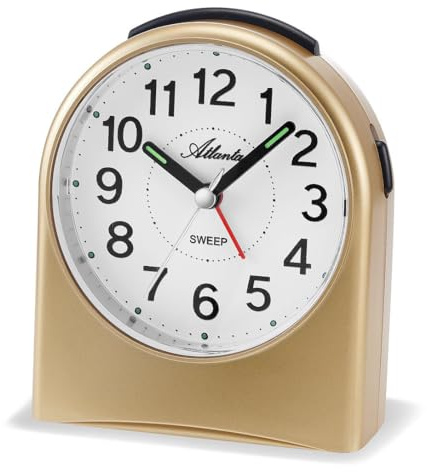 Atlanta Quarzwecker ohne Ticken, Schleichende Sekunde, Licht, Snooze, Crescendo-Alarm, Gold, 9,5 x 11,5 x 5 cm - 1969/9