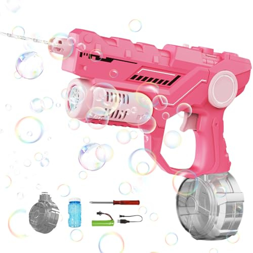 Wasserpistole Elektrisch, Automatische Wasserpistole Mit Led Und Seifenblasenmaschine, Water Gun Reichweite 8–9 Meter, 450ML Kapazität, Wasserspritzpistole USB Wiederaufladbar Für Kinder Erwachsene (A