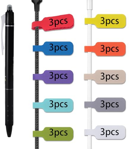 Étiquettes pour Câbles Réutilisables avec Stylo Gel Effaçable - 30 Pièces en Nylon • Marquage Multicolore • Étiquettes Écrivables pour Identification de Cables