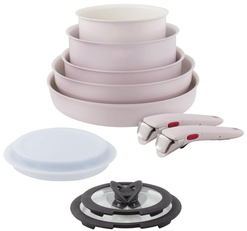 Tefal Ingenio Serenity Kochgeschirr, 11-teilig, Komplett-Edition, Antihaftbeschichtung, Induktion, stapelbar, Pink Clay, L830SB04
