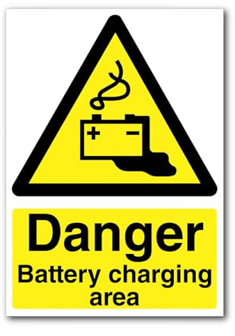 Danger Battery Charging Area Sign Machinery Hazard Identification Safety Metal Tin Sign 8 x 12 inch for Industrial & Commercial Series