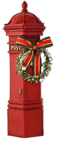 Widdop Regal Tidings Red Post Box Ornamento - Decorazione tradizionale natalizia per cassetta delle lettere con ghirlanda e nastro - Espositore festivo in resina