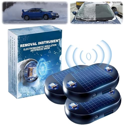 Vulaop Elektromagnetischer Scheibenenteiser Auto – Solar+USB Aufladbar, Mikrowellen-Heizung Frostschutz, Tragbarer Autoentfroster Frostschutz - Fahrzeugschutz für Auto/SUV (3 pcs)
