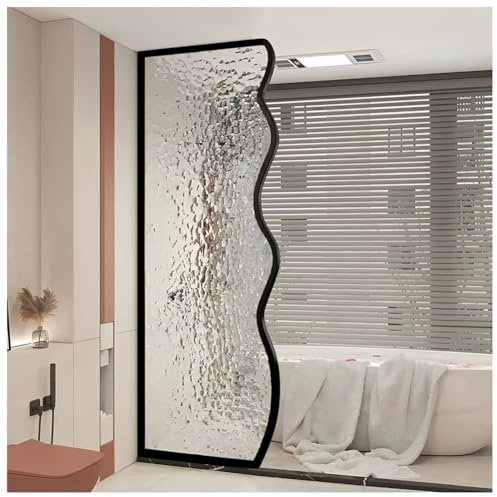 Raumteiler, Sichtschutzwand, Dekorativ, Vom Boden Bis Zur Decke, Mit Gehärtetem Glas Und Eisenrahmen, Freistehende Trennwand Für Zuhause, Büro Oder Restaurant(Black-B,40x180 cm)