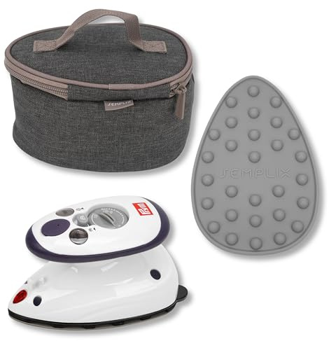 SEMPLIX Mini-Bügeleisen Bundle – Prym Mini-Dampfbügeleisen, Reisebügeleisentasche und Silikonablage für Nähen, Quilten, Patchwork und reisen (anthrazit/grau)
