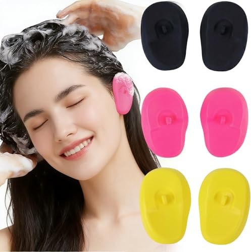 KOQAIIZ 6 Pezzi Copri Orecchie per Doccia, Paraorecchie, Orecchie Silicone Doccia, per Colore Dei Capelli, Doccia Bagno Spa Balneazione (Giallo/Rosa/Nero)