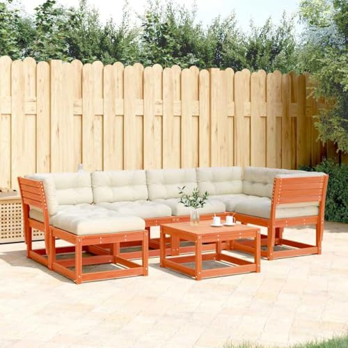 Owoxanthellate Ensemble de 6 canapés de jardin en pin massif - 63,5 x 73 x 78 cm - Aspect lattes - Résistant aux intempéries - Salon d'extérieur modulaire - Marron cireux - Pour balcon, terrasse et