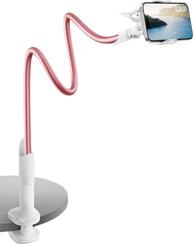 SAIJI Gooseneck Phone Holder for bed, Flexible Cell Phone Stand, Lazy Arm Phone Holder for girls, 360 Mobile Phones Mount Clamp Compatible with iPhone 15 14 13 Pro Xs, 4-7 Screen Devices
