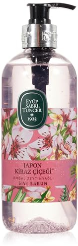 Eyüp Sabri Tuncer Savon Liquide Naturel à l'Huile d'Olive Fleur de Cerisier Japonaise pour les Mains, le Visage et le Corps, Hydratant, 500 ml