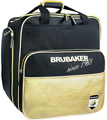 BRUBAKER Super St. Moritz Skischuhtasche Helmtasche Rucksack-Tragesystem mit Schuhfach - Schwarz Gold