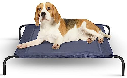 COSTWAY Hundbädd i metall för sommar, hundsäng trädgård, husdjur liggplats utomhus, hundsoffa sovplats utomhus, husdjurssäng hund kan belastas upp till 45 kg, kattsäng (110 x 80 x 18 cm)
