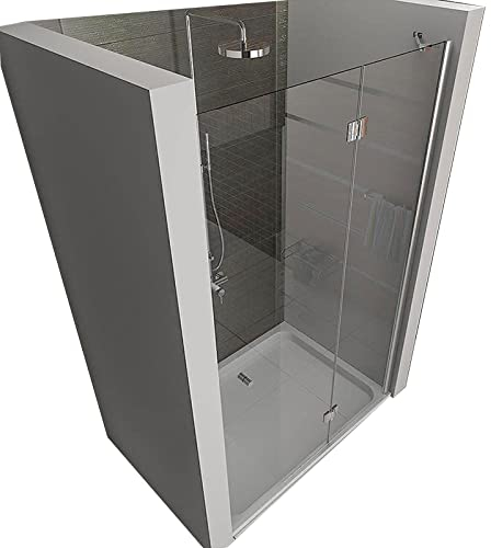 Alpenberger Duschtür für Nische | Glastür Nischentür mit Antikalk | Dusche aus 1 Drehtür mit Wandprofil | Duschabtrennung (Klarglas, 140 x 195 cm)