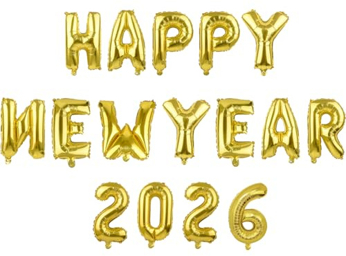 MIAHART 2026 HAPPY NEW YEAR Luftballons Set Alu-Goldfolie 16 Zoll Ballon Silvester Party Supplies Buchstaben und Zahlen Neujahr Dekorationen 2026