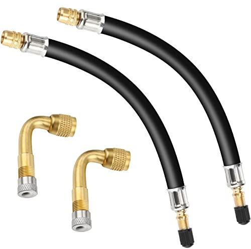Mudder 2 Pieces 8.25 Inch Flexible Tire Valve Extension Adaptor and 2 Pieces 90 Degree Tyre Valve Extension Adaptor for Universal RV Cars Truck Motorcycle Bike Scooter