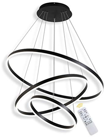 GaoHX 3-Ring LED-Hängelampe Dimmbar Schwarz Kronleuchter 90W Ringleuchte Lampe Moderne LED-Hängeleuchte Rund Ring-Pendelleuchte, Esszimmer Design Lampe Wohnzimmer Leuchte, 40+60+80CM