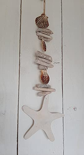 Dekogirlande aus Schwemmholz mit Seestern + Muschel I Länge 58 cm I weiß