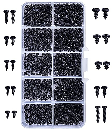 500Pcs Black Self-Tapping Screws Cross Head Self Tapping Screws Phillips Head Micro Screws Pan Head Self Drilling Screws Carbon Steel Screws with Clear Box for Plastic Wood Soft Metal M2 M2.3 M2.6 M3