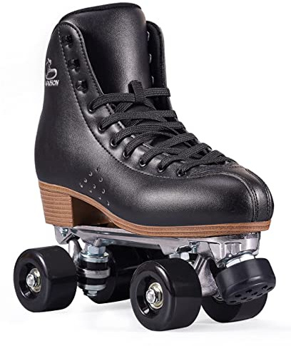 PAPAISON Roller Skates for Women and Men, Classic Double Row Microfiber Leather 2 Layer Roller Skates for Girls, Professional Quad Skates for Indoor Outdoor Kids