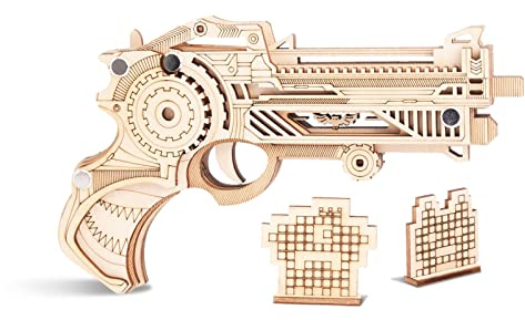 3D Wooden Jigsaw Puzzle for Adults with Rubber Strips, Gun Toy and DIY Construction Kit, Teen Gifts