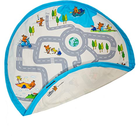 meori Kinderspielzeug Aufbewahrungsdecke - Spielteppich mit 'Sendung mit der Maus' Motiv aus Polyester, Gelb, Open Top, Nestbar