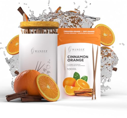 Wunder Zahnstocher Spender mit easy-lift Funktion - Spender + Refill Pack (100 Zahnstocher) - Geschmack (Zimt/Orange)