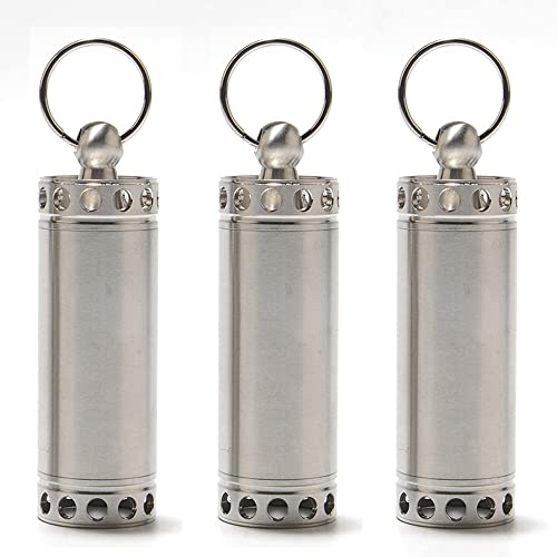 3 Stück wasserdichte Schlüsselanhänger-Pillendose, Edelstahl, tragbare Pillendosen, Taschen-Medizinflasche für Reisen, Outdoor, Camping, groß