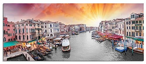 Pixxprint Glasbild Panorama, Wandbild aus Echtglas, Wasserstraße in Venedig, 120x50 cm, inkl. Aufhängung und Abstandshalter