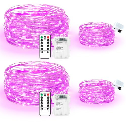 Maxee LED Lichterkette Batterie Set (2x 10M + 2x 3M), 8 Modi Fernbedienung mit Timer, IP65 Wasserdicht für Innen Außen Deko Weihnachten, Rosa