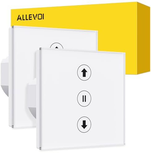 Allevoi 80 * 80 mm Interrupteur Volet Roulant WiFi CS01, 2 Pcs Interrupteur Tactile de Rideau Mural Compatible avec Alexa, Google Home, Commande Vocale et APP Contrôle à Distance (Fil Neutre Requis)