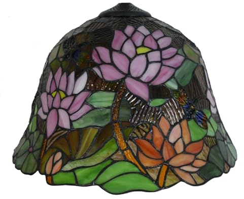 AIBOTY 16 Zoll rosa Buntglas-Lampenschirm-Ersatz, Lotusblüten-Grün-Orange-Glasschirm, Tiffany-Stil Vintage-Zylinderschirm für Tischlampe, Deckenleuchte, Blumenlampe