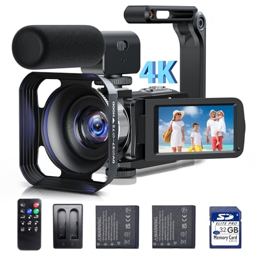 CAMWORLD Videokamera 4K 42MP Camcorder 18X Digitalzoom YouTube Vloging Kamera 3 270° Rotation Screen Vlog Kamera mit Mikrofon, Fernbedienung, 2-Batterien, Objektivhaube, 32G SD Karte (Black)