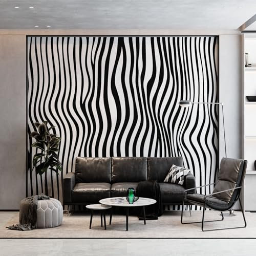 Wall Mural Black-White Photo Wallpaper Mural 200 x 140 cm (WxH), Geometry Stripes Photo Mural Decor for Living Room, Bedroom, Office and Kids Room, Easy to Install