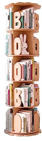 YTGHBIML Bücherturm Freistehend 360° drehbares Bücherregal, 4/5/6 Ebenen, stehendes Bücherregal, einfaches Bücherregal aus Holz, Organizer, Wohnzimmer, Zuhause, Bücherregal perfekte Darstellung