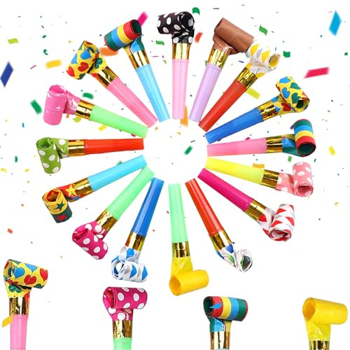 HFMYGS 20 Stück Trötren, Tröte, Kinder Jubel Partytröten, Tröte Fan Fußball, Kindergeburtstag Luftrüssel, Lustige Spielzeuge für Neujahr Geburtstag Party, Kinder Party, Weihnachten (Farbig Gemischt)