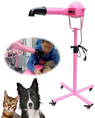 DOORIYY Asciugacapelli per Animali Domestici da 2200 W, Asciugatrice per Toelettatura Cani Gatti, con Ruote Frenanti, Temperatura e velocità Regolabili, Rotazione della Testina di Soffiaggio di 180°