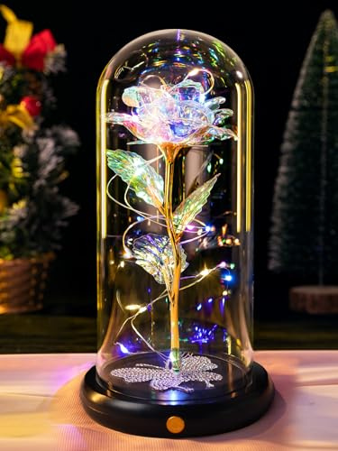 Mothers Day Galaxy Rose Gifts for Mum, Mother's Day Colorful Rose Gifts, Mothers Day Birthday presents Light Up Rose in Glass Dome for Mum Wife Daughter Sparkling Rhinestone Butterfly for Mothersday