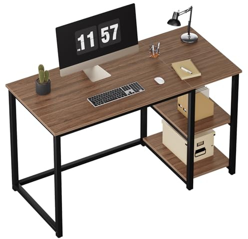 WOHOMO Computerschreibtisch, PC-Tisch, 120cm Kleiner Bürotisch mit Stauraum für Home Office, Rustikales Braun,Walnuss