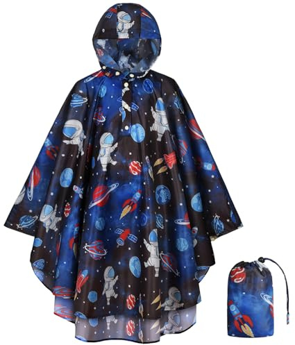 HAGOT Kids Rain Poncho, Reusable Portable Kids Raincoat, Children Rain Cape Rain Resistant Ponchos with Hoods and Buttons, Girls Boys Lightweight Rainwear for School Cycling Camping